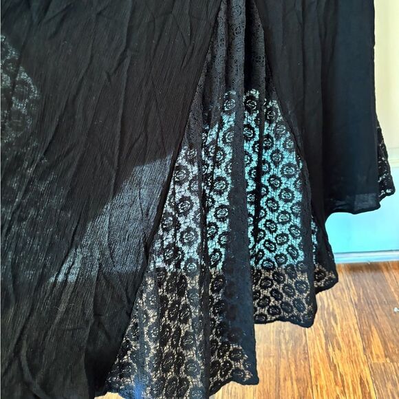 NWT Free People Sea Me Black Maxi Dress Scoop Neck Open Back Lace Long Sleeve - Picture 6 of 7